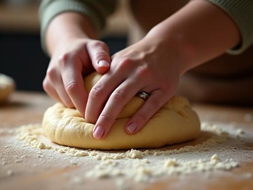 Tournage d'une vidéo de recette, avec une caméra filmant des mains préparant une pâte.